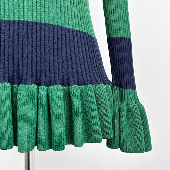 Ann Taylor Green Navy Rib Knit Striped Bell Sleeve Sweater NWT - Picture 6 of 8